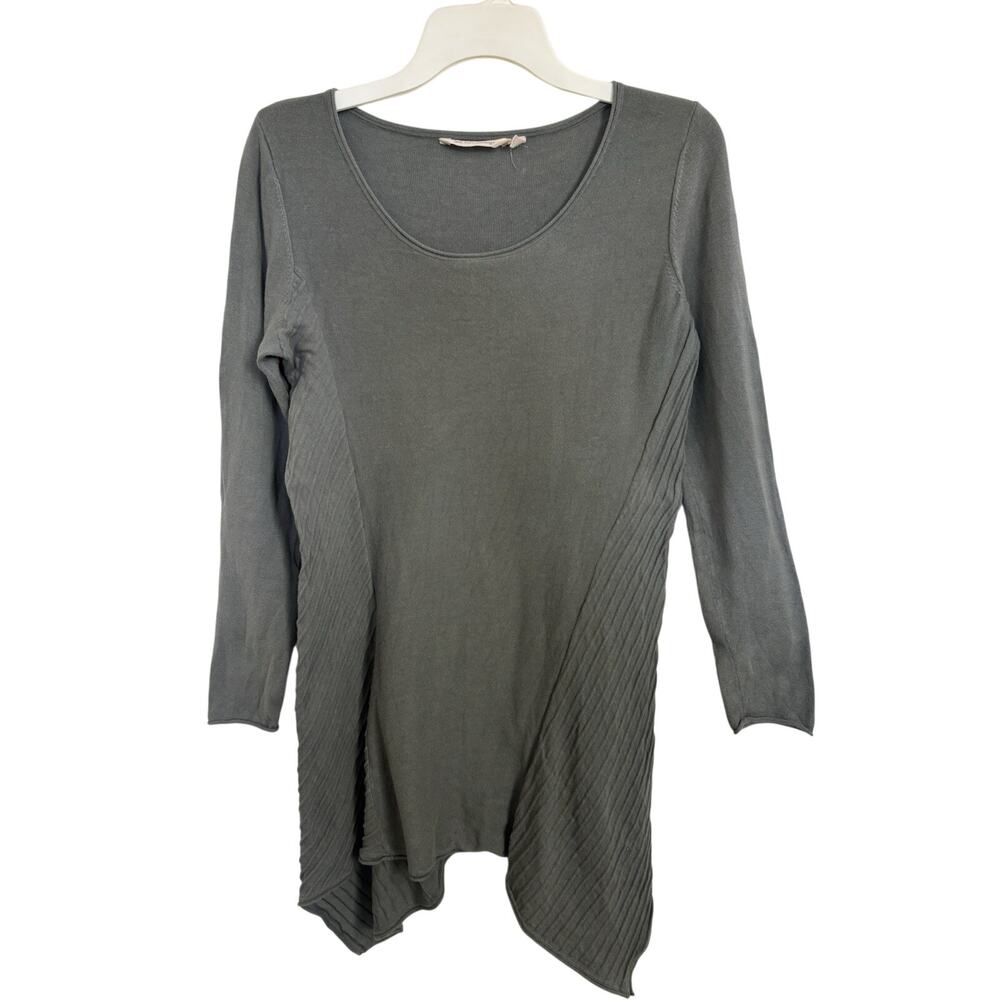 Sage Green Asymmetrical Mixed Media Long Sleeve Tunic Handkerchief Hem S Cotton
